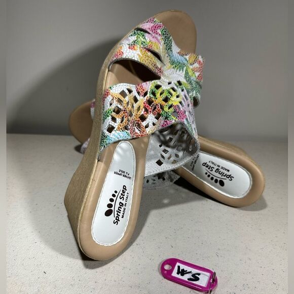 Shoes - Spring Step Viniko Floral Cutout Wedge Slides Womens 41